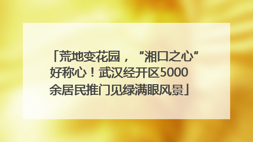 荒地变花园，“湘口之心”好称心！武汉经开区5000余居民推门见绿满眼风景