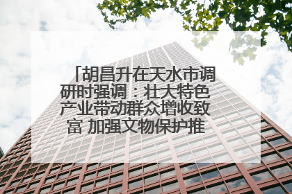 胡昌升在天水市调研时强调：壮大特色产业带动群众增收致富 加强文物保护推动文化创新发展