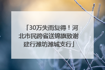 30万失而复得！河北市民跨省送锦旗致谢建行潍坊潍城支行